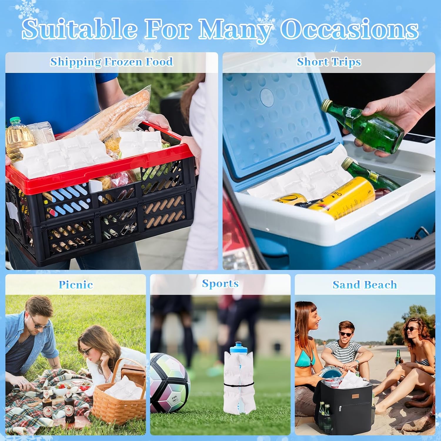 20 Packs Ice Pack Sheets for Coolers, Reusable Dry Ice Pack for Lunch Bag, Flexible Freezer Packs Cold Sheets Cube Ice Blankets Packs for Camping Beach Beverages Cold Food Fresh - Image 4