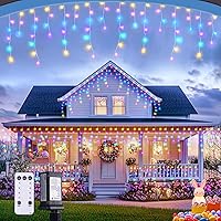 Vista 18 de JMEXSUSS 400 luces LED de Navidad de carámbano de 38.8 pies con control remoto, tira de luces multicolor para exteriores enchufables, 8 modos