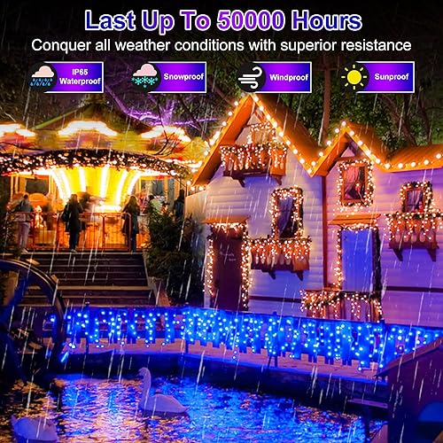 Miniatura 5 de 1232 luces LED decorativas de Navidad de 164 pies, 352 gotas, 8 modos, alambre transparente, tira de luces de Navidad al aire libre con