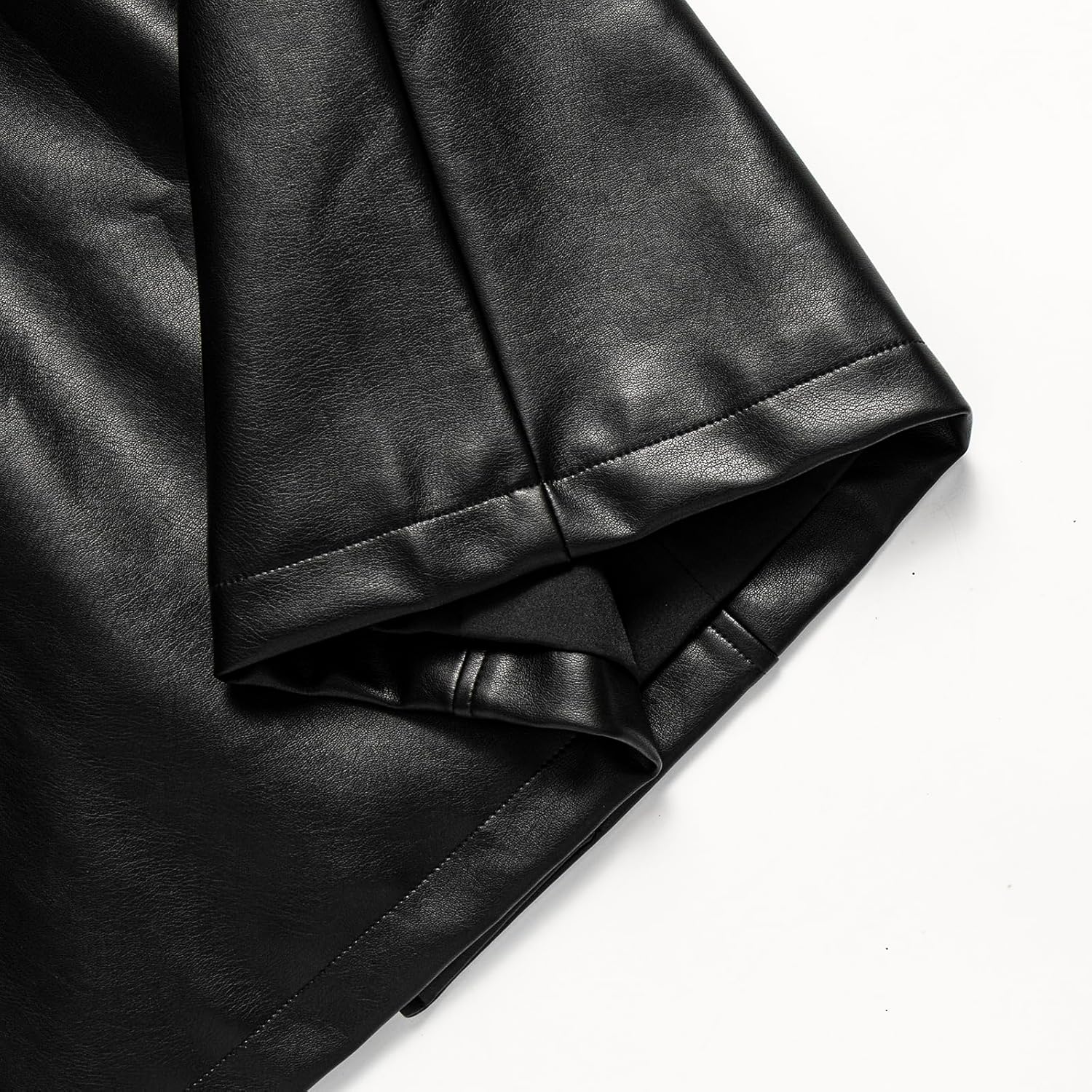 Women's Black Length Faux Leather Trench Coat Long Sleeve Motorcycle Button Biker Overcoat With Belt - Image 6