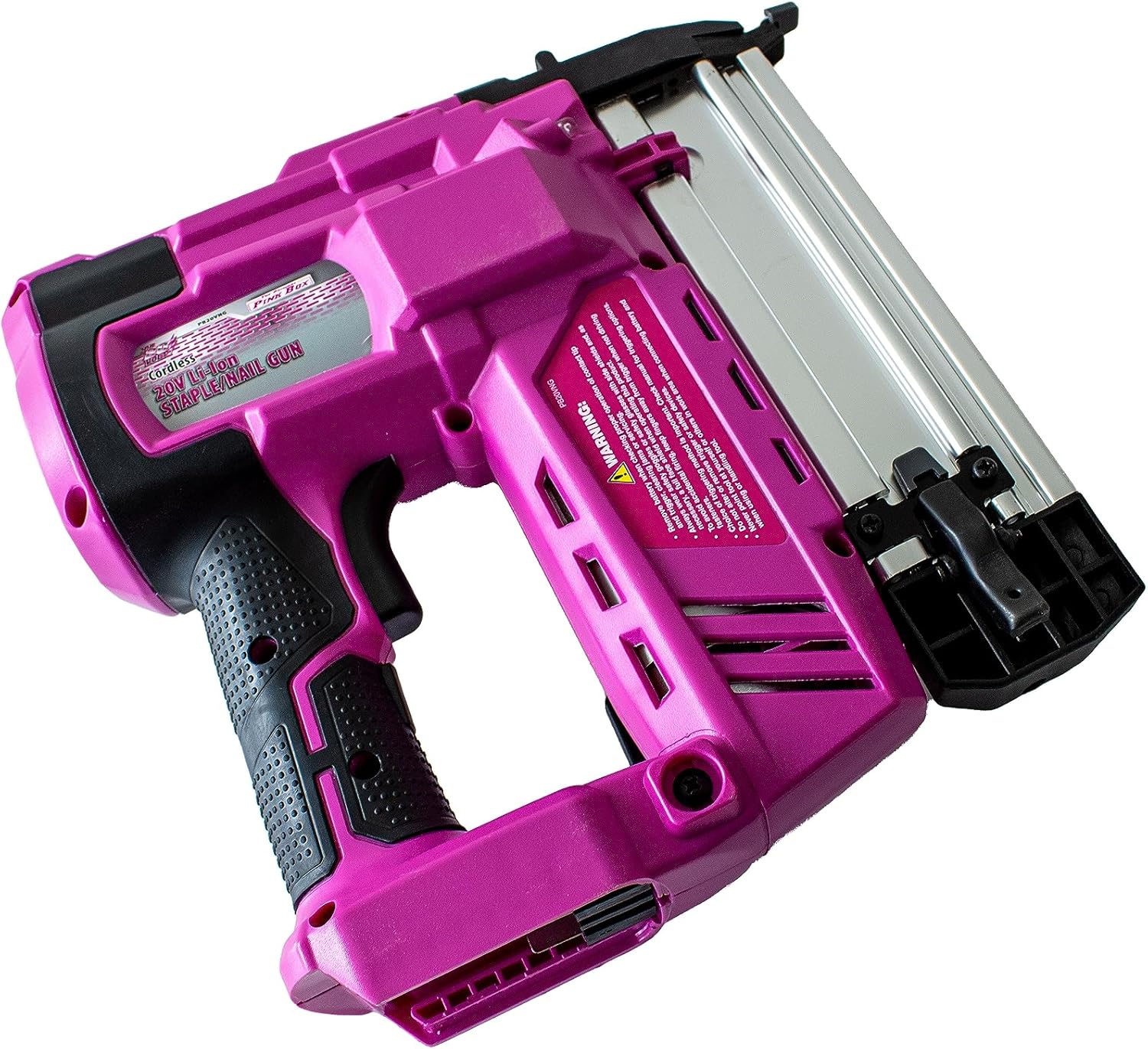 The Original Pink Box 20-Volt Lithium-Ion Cordless 2-in1 Brad Nailer/Stapler with 4Ah Battery, Pink