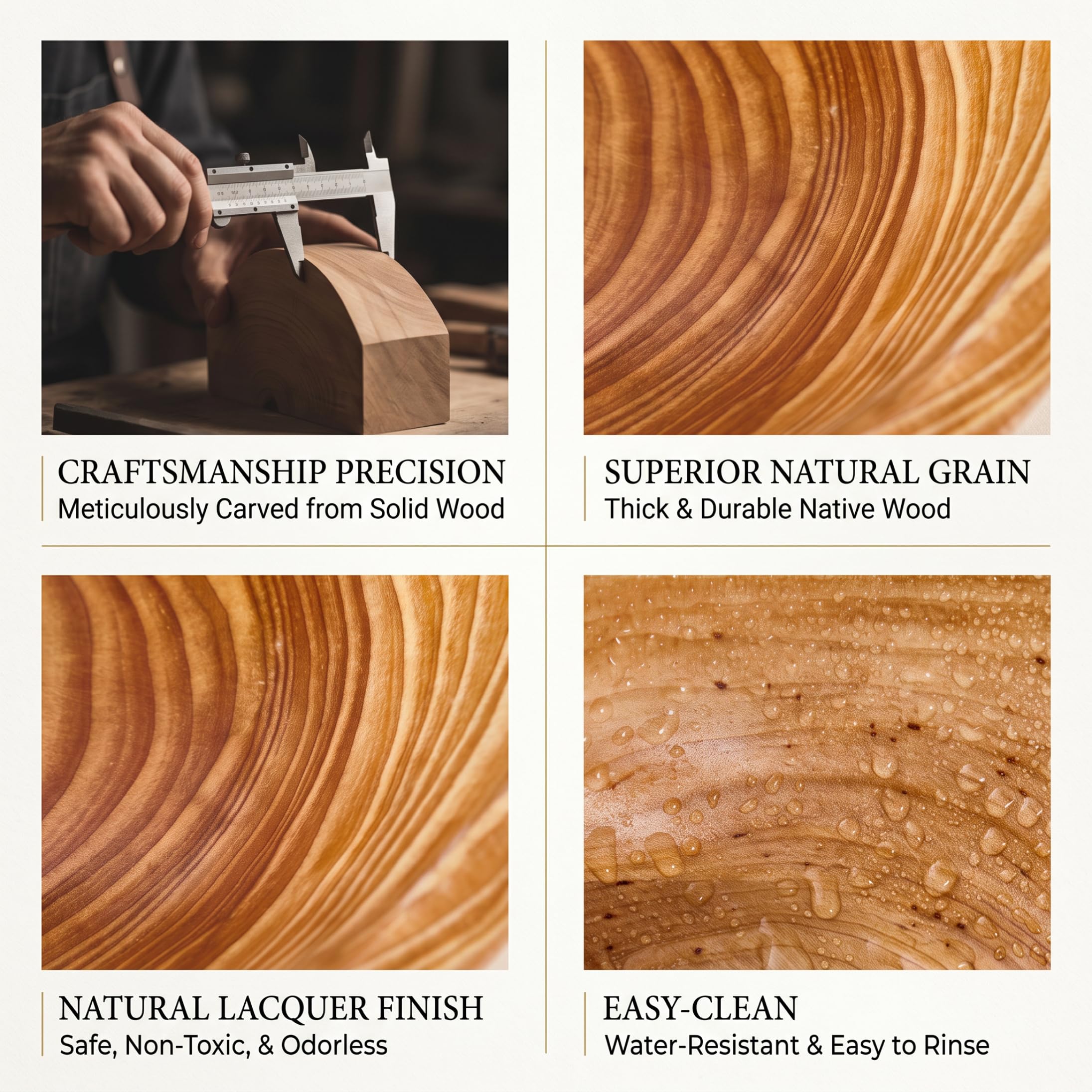 Bol en bois avec bol en bois enduit de grain naturel, 10-11 pouces | Lisse sans bord, construction robuste, lavage facile, convient aux fruits, salades, bijoux, clés.