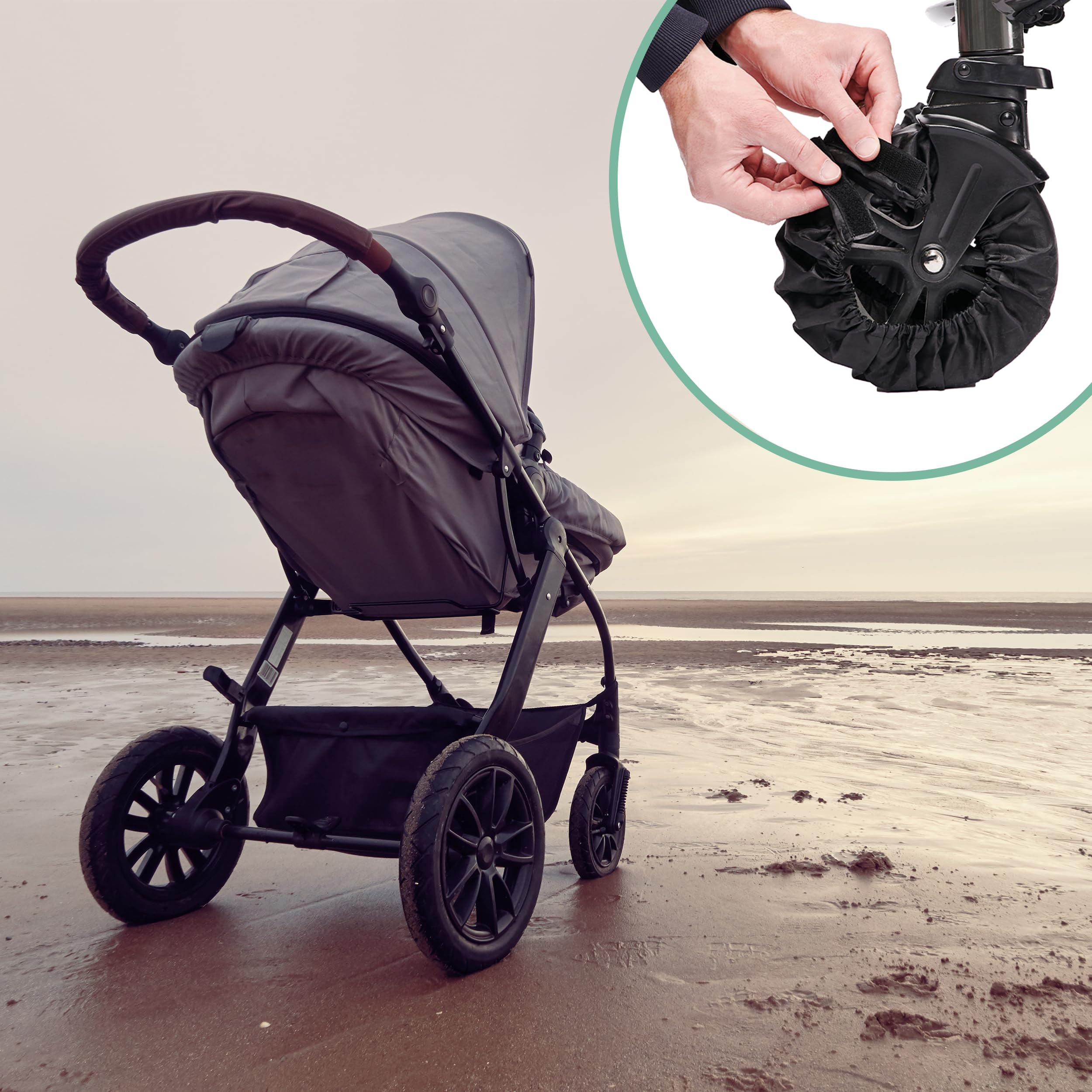 Zamboo Copriruota Passeggino - Set di 4 Coperture Esterne per Ruote Buggy - Copriruote Carrozzina Impermeabili per Auto e Casa - Nero