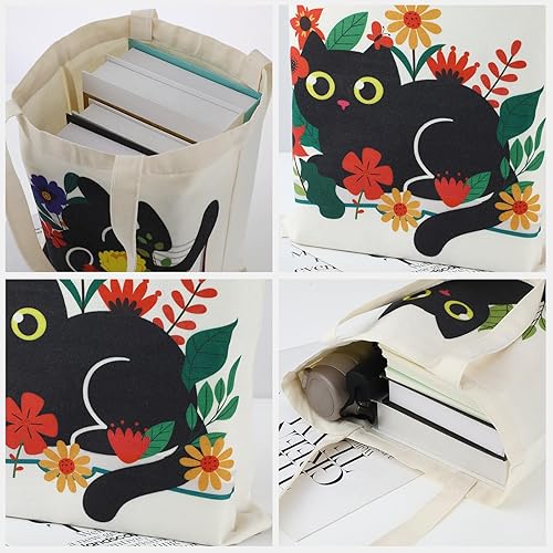 Miniatura 3 de 4 bolsas de lona para mujeres, diseño floral, gato, hongos, bolsa de compras reutilizable para niñas, regalo de Navidad (artístico)
