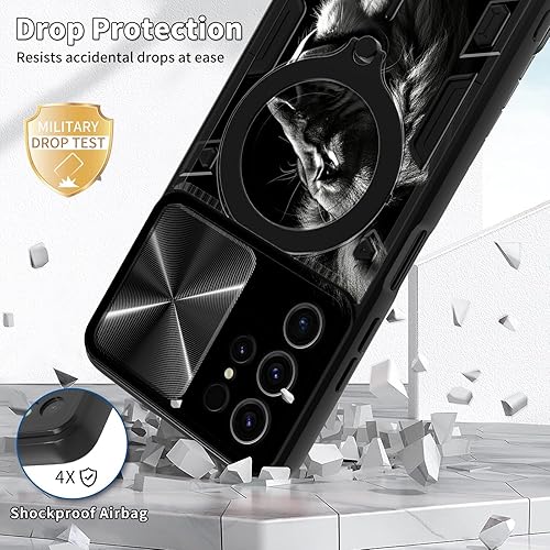 Vista 220 de Funda para Samsung Galaxy A13 5G con cubierta deslizante para lente de cámara y anillo giratorio de 360 grados, soporte híbrido de doble capa Flores