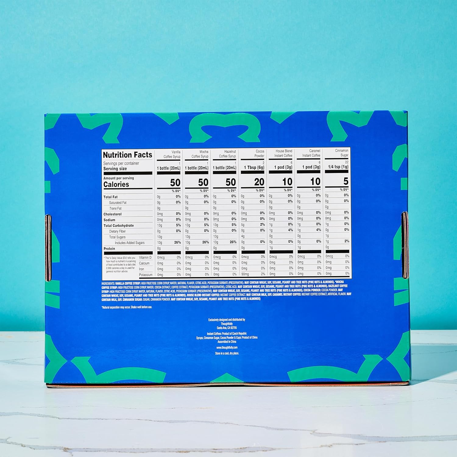 Thoughtfully, Iced Coffee Barista Bar Gift Set, Includes Instant Coffee, Flavored Syrups, Cocoa Powder & Cinnamon Sugar, DIY Coffee Station Sampler Gift for Coffee Lovers