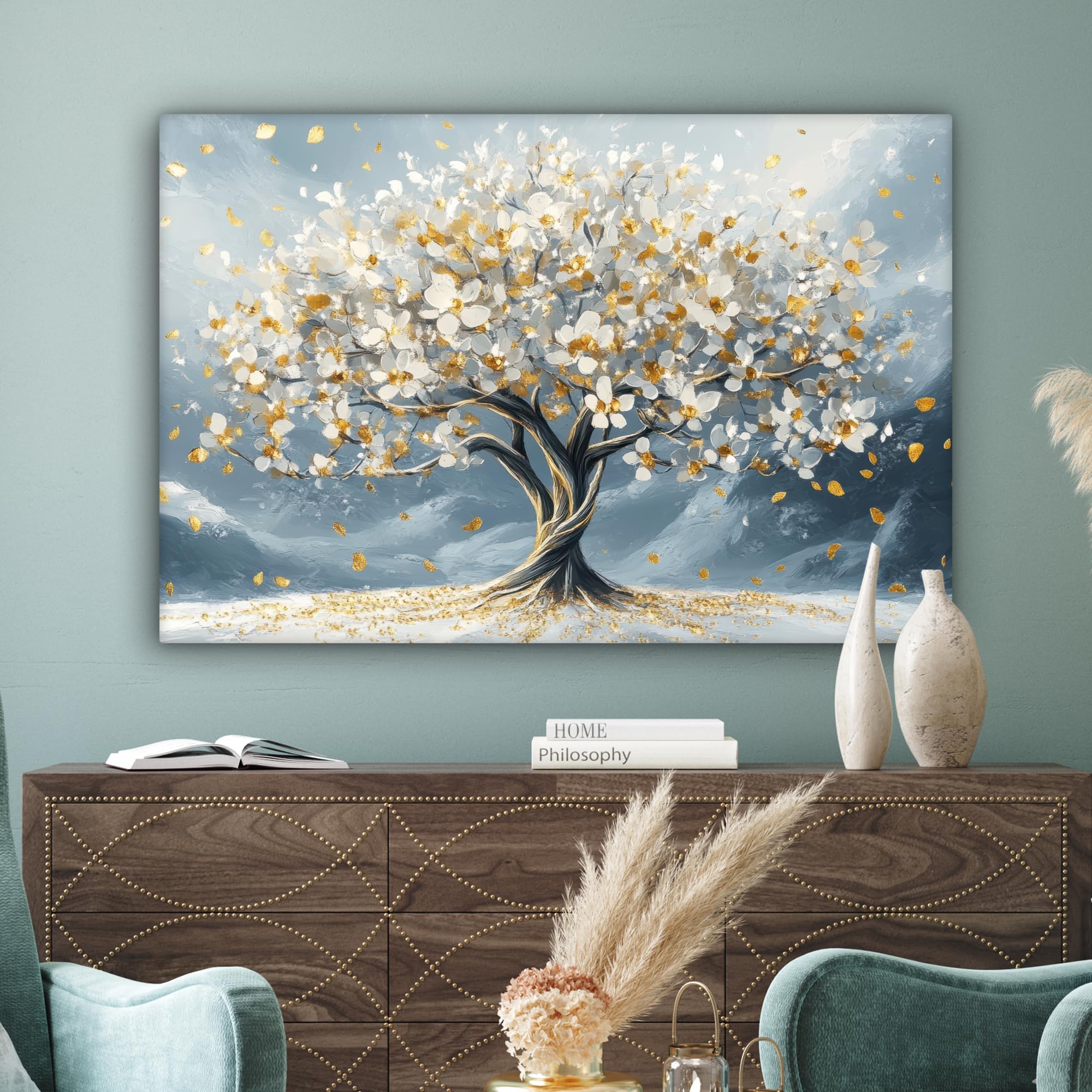 MuchoWow© Quadri Moderni Soggiorno 120x80 cm Regali Decorazioni Natilizie Poster Da Parete Muro Salotto Quadro Grande Con Cornice Stampe Su Tela Camera Da Letto Inverno - Albero della vita