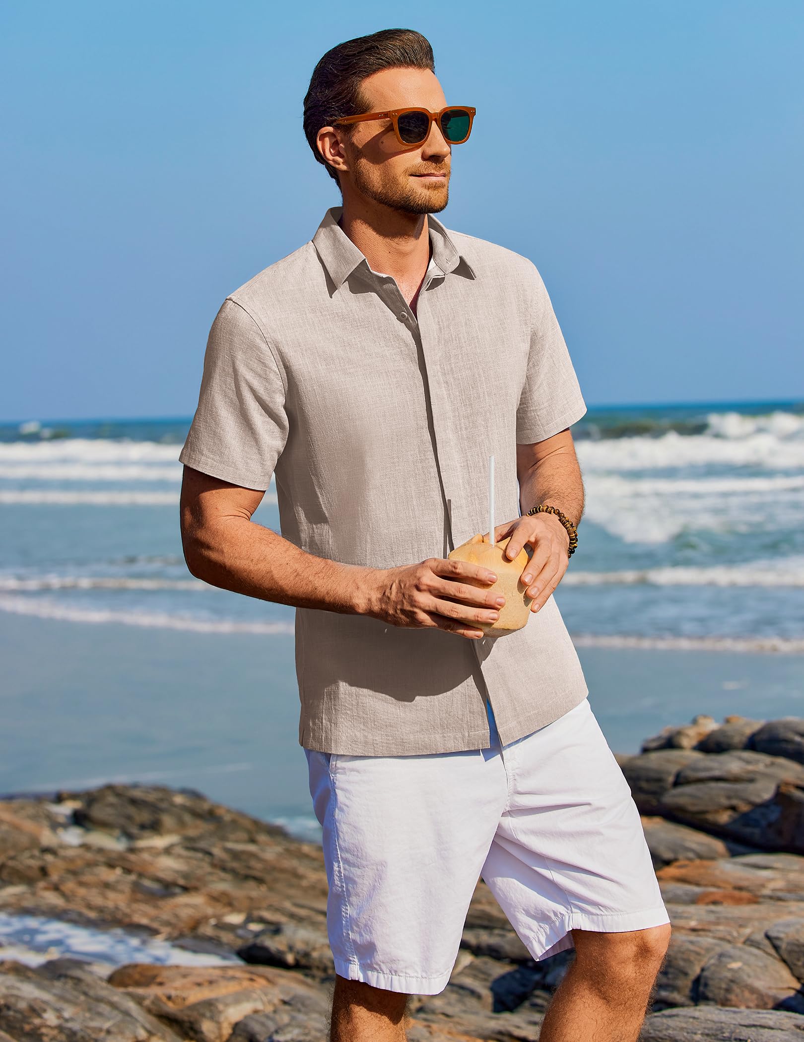COOFANDY Camisa Hombre Manga Corta Verano 100% Algodón Camisas Hombre Casual Regular Fit — view 3