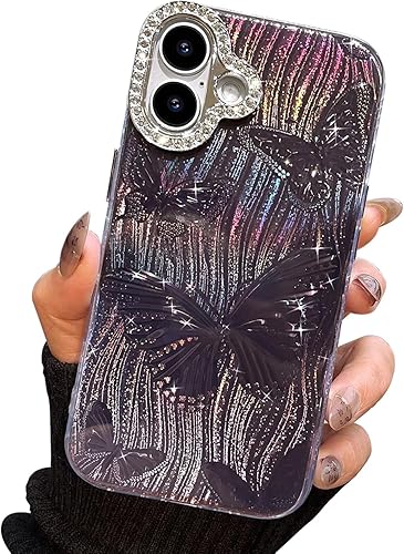 Miniatura 111 de I-MGAE-IN-AR - Funda diseñada para iPhone 12 y 12 Pro, diseño de mariposa plateada brillante, funda protectora de poliuretano termoplástico, suave,