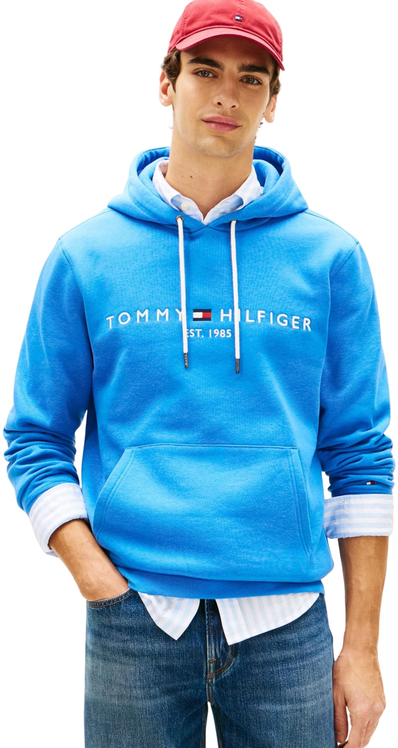 Tommy Hilfiger Men's Tommy Logo Hoody MW0MW11599 Pullover Hoodie, BLUE, XXL
