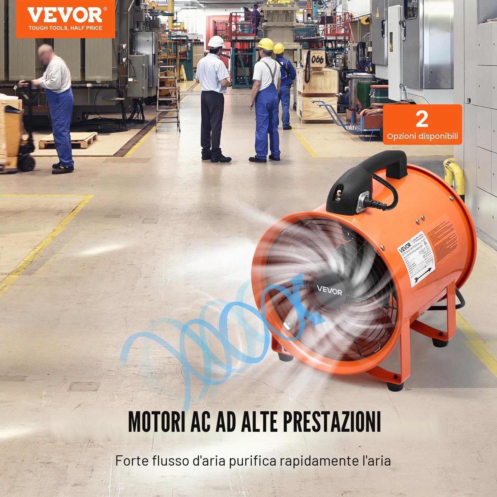 VEVOR Ventilatore Portatile, 300W Estrattore d'Aria Condotto Aspiratore Industriale 254 mm, Tubo Flessibile 10 m Volume d'Aria 1720 CFM (2922 m3/h) 2 Marce per Aspirare Polvere Fumo Impermeabile IP44