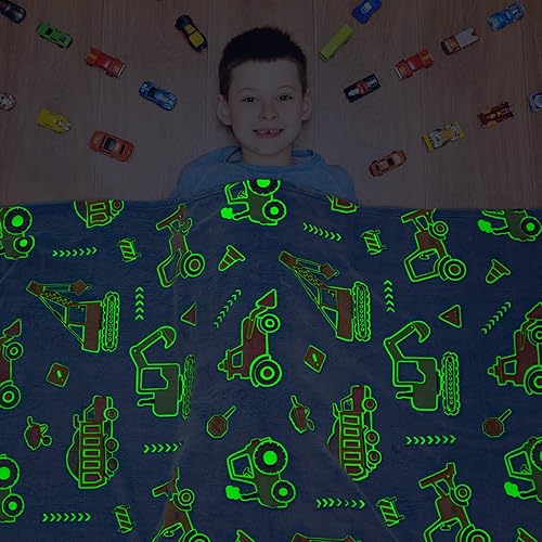Miniatura 2 de LOKOZ Manta de Construcción Manta de Camión que Brilla en la Oscuridad Manta de Forro Polar para Niños Mantas Lindas de Construcción para Niños