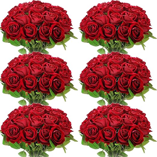 Amazon.com: Jexine 50 Pcs Artificial Rose Flower Bulk Realistic Silk ...
