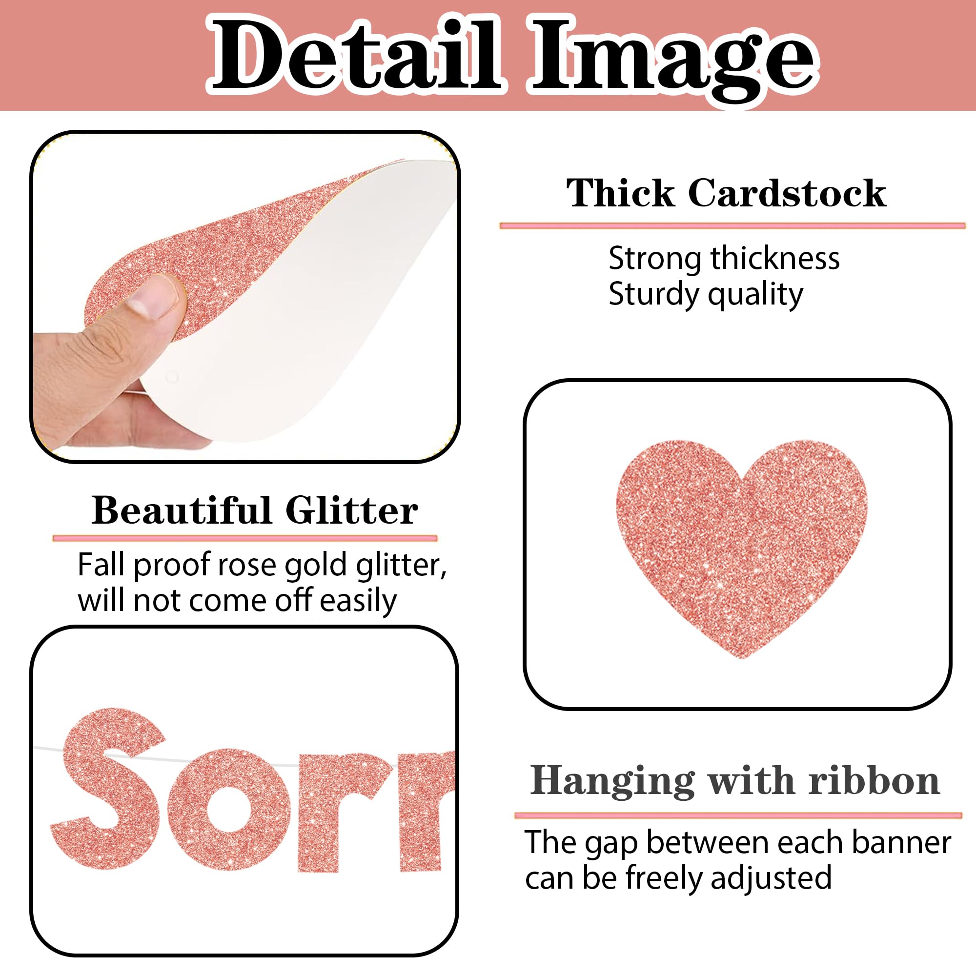 Sorry You are Leaving Banner Decorations, Rose Gold Leaving Party Good Luck Farewell Banners Supplies - Image 3