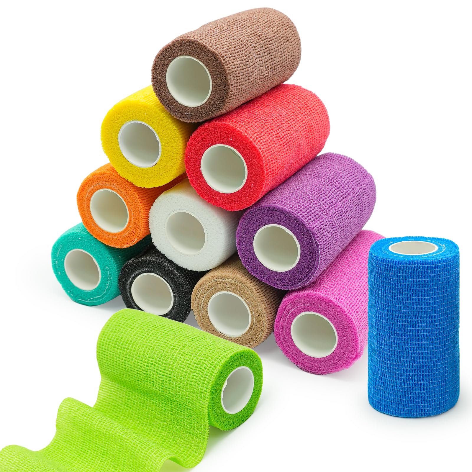 Benda Elastica Autoadesiva, Benda Elastica Coesiva 10cm x 4,5m, Traspirante e Multicolore, per Sport e Animali (12PCS)