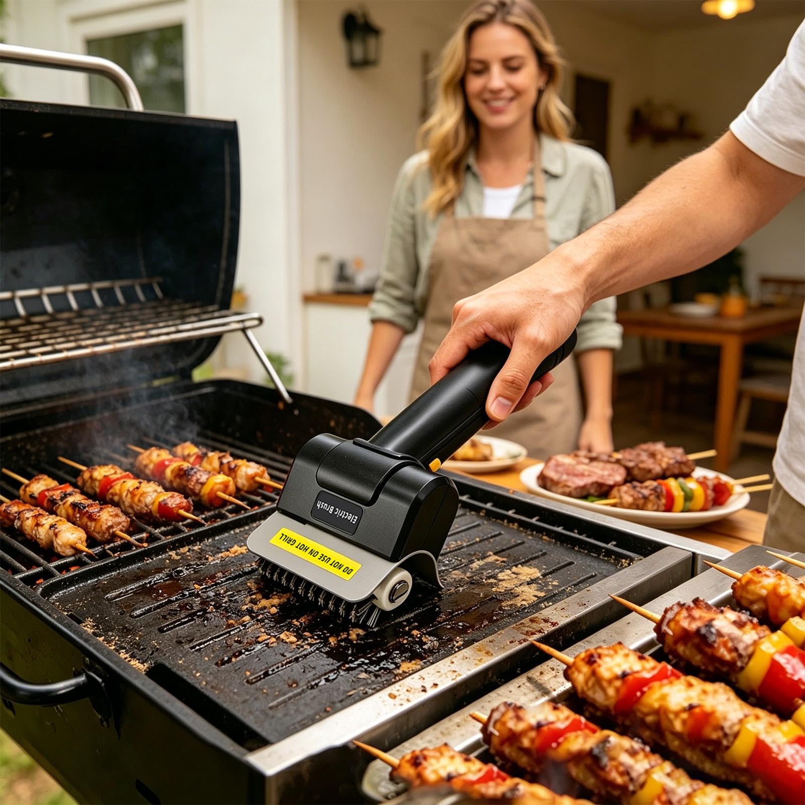 Spazzola elettrica per la pulizia della griglia, spazzola per barbecue, ricaricabile tramite USB, 1100 giri/min, setole in filo di acciaio inox, 16 cm, per griglie smaltate, in ghisa e acciaio