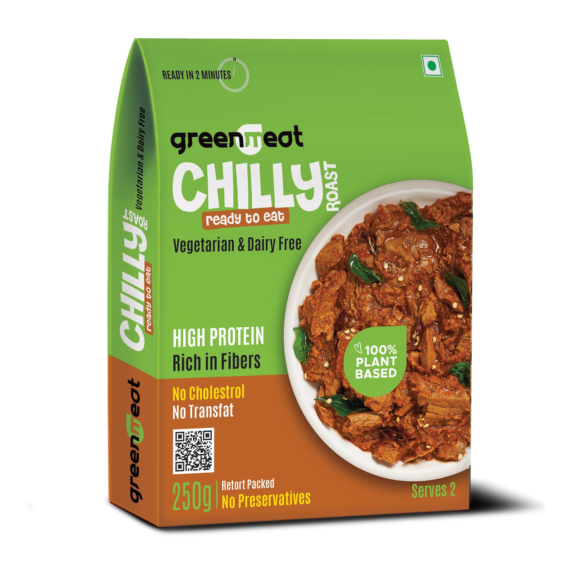 The Greenmeat Chilly Roast | Ready to Eat | 100% Plant Based & Vegetarian | Protein & Fibre Rich | No Preservatives | Zero Cholesterol | Pack of 1 (250g)