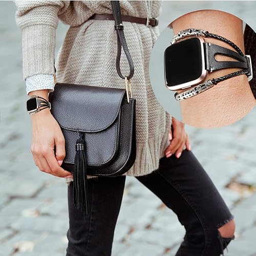 Miniatura 5 de bayite Leather Bands Compatible with Fitbit VersaFitbit Versa Lite & SEFitbit Versa 2, Handmade Wristband Replacement Bracelet Straps Women