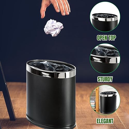 Miniatura 4 de Cubo de basura de metal 'Invisi-Overlap', papelera de oficina pequeña con parte superior abierta, forma ovalada (aspecto de madera)