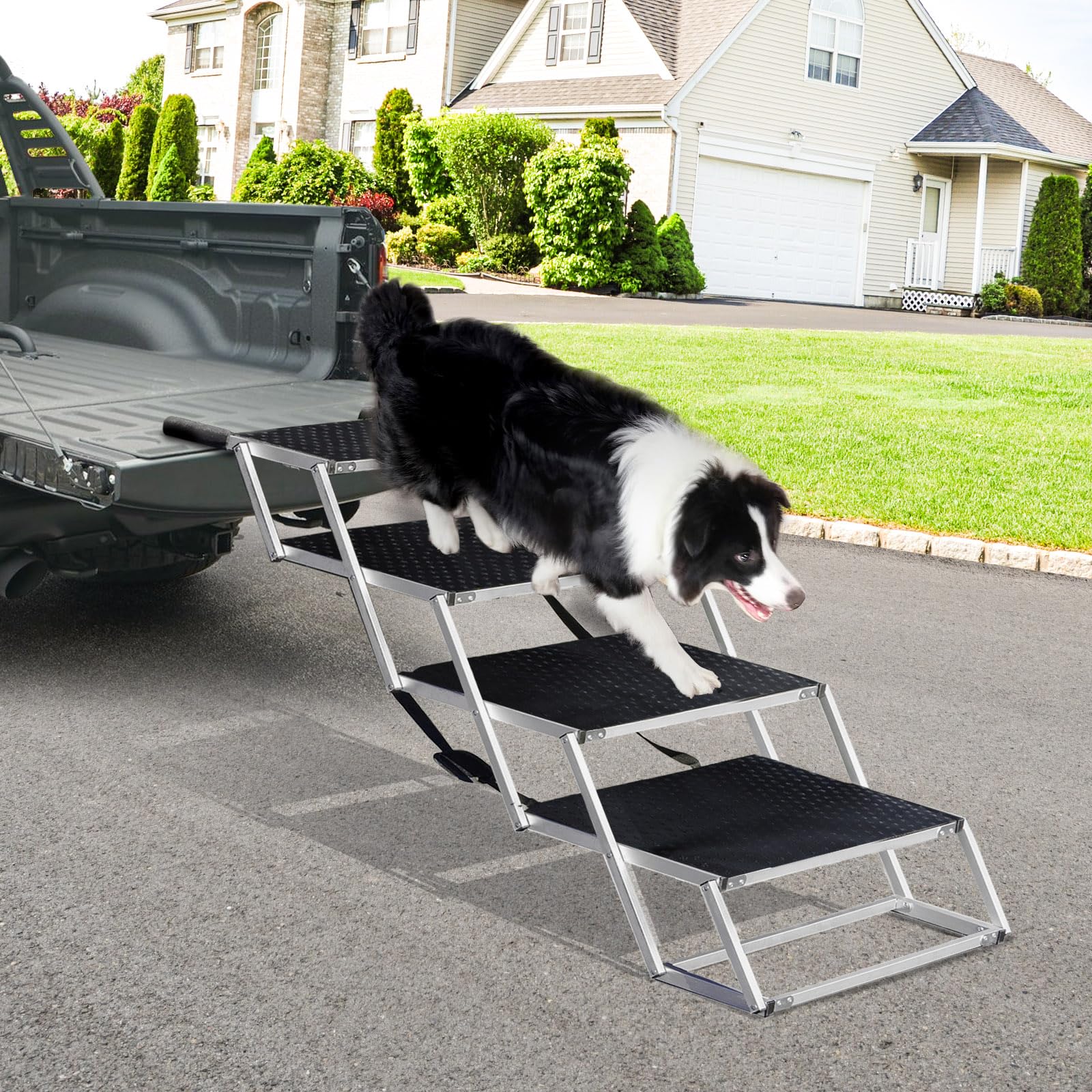 Extra breite faltbare Hundetreppe für große Hunde, tragbare faltbare Haustiertreppenrampe mit rutschfester Teppichoberfläche, leichte Hunderampen für Autos und SUV, LKW, Hundetreppe für große Hunde