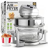 Big Boss 16Qt Large Glass Air Fryer Non Toxic – Family Sized Large Halogen Oven Cooker with 3 Cooking Sections, Stainless Steel Racks, French Fries, Chicken, No Preheat, Self Cleaning, Dishwasher Safe Silver