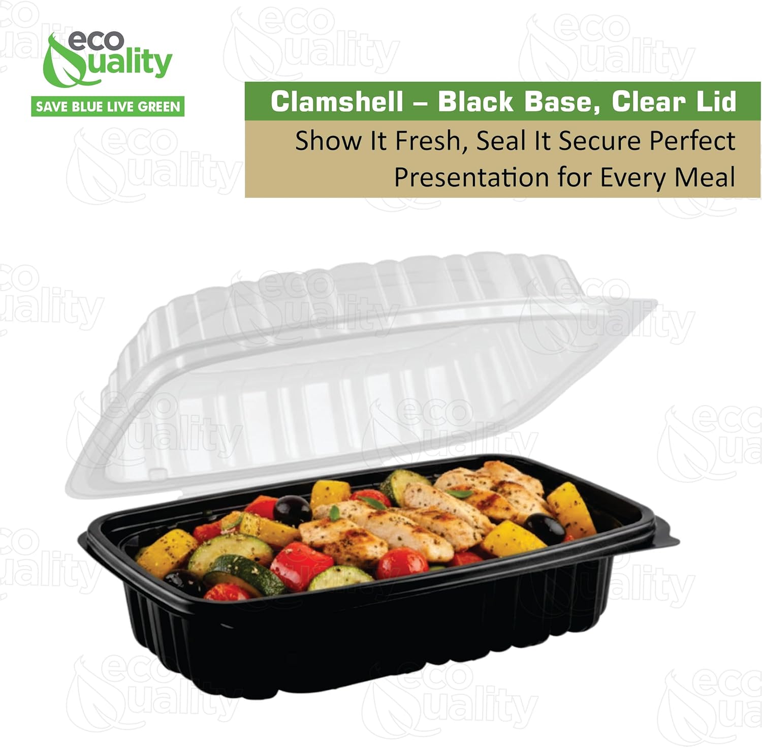 Clamshell Container 9x6 Black Base Clear Lid - Take Out, Delivery, Bakery, Cupcake, Salad, Lunch, Catering, Sandwich, Fruits, Oriented Polystyrene, Restaurant Supplies, Recyclable, Heavy Duty (50)