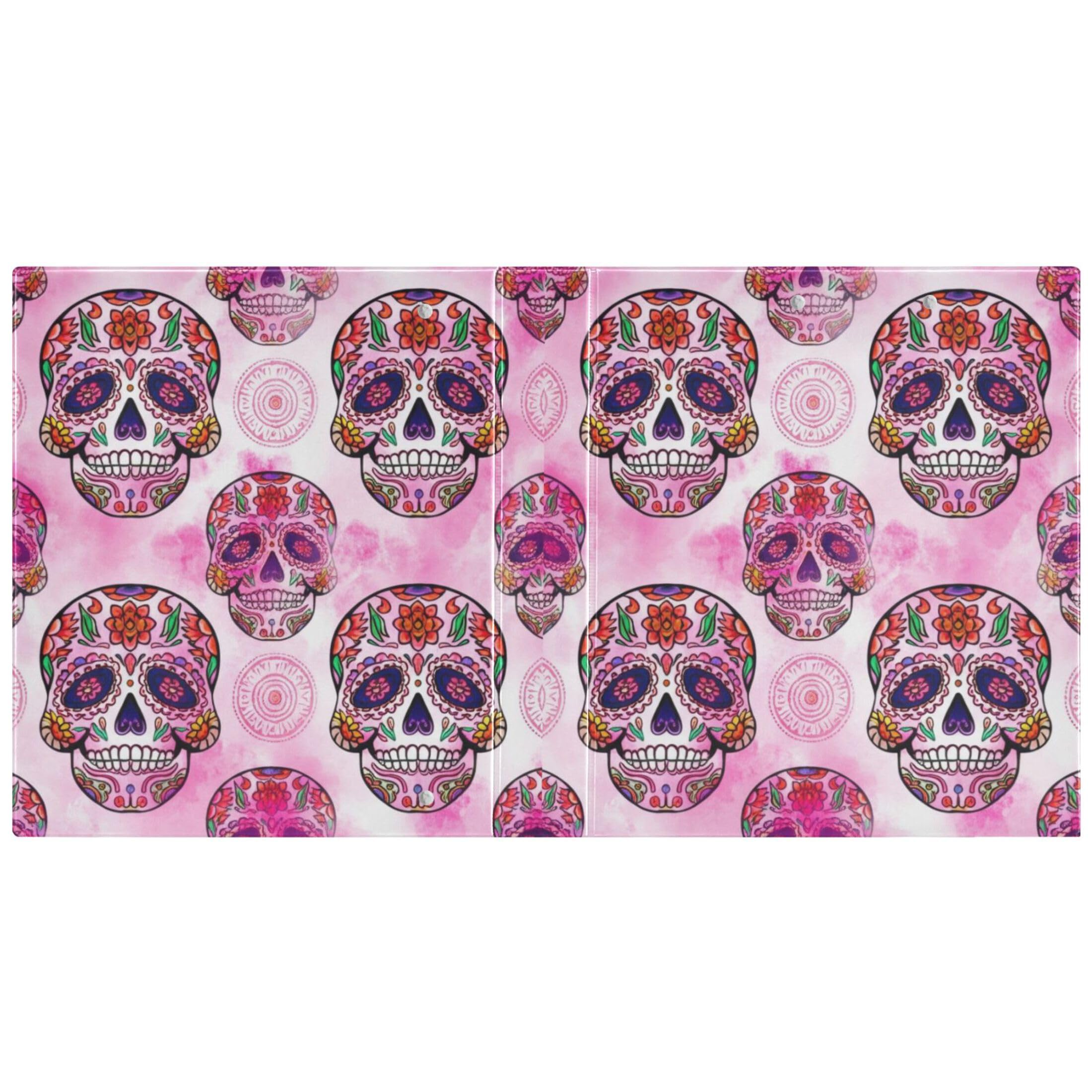 Intricately Sugar Skulls - Raccoglitore a 3 anelli con 3 anelli da 3,8 cm, contiene 200 fogli di cartelline rotonde ad anelli, 31,5 x 27 x 6 cm, confezione da 2