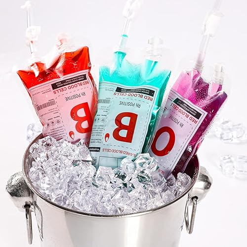 Miniatura 4 de MGparty Paquete de 12 bolsas de sangre de Halloween para bebidas, contenedor reutilizable, bolsas de bebidas para jugo para Halloween, decoración de