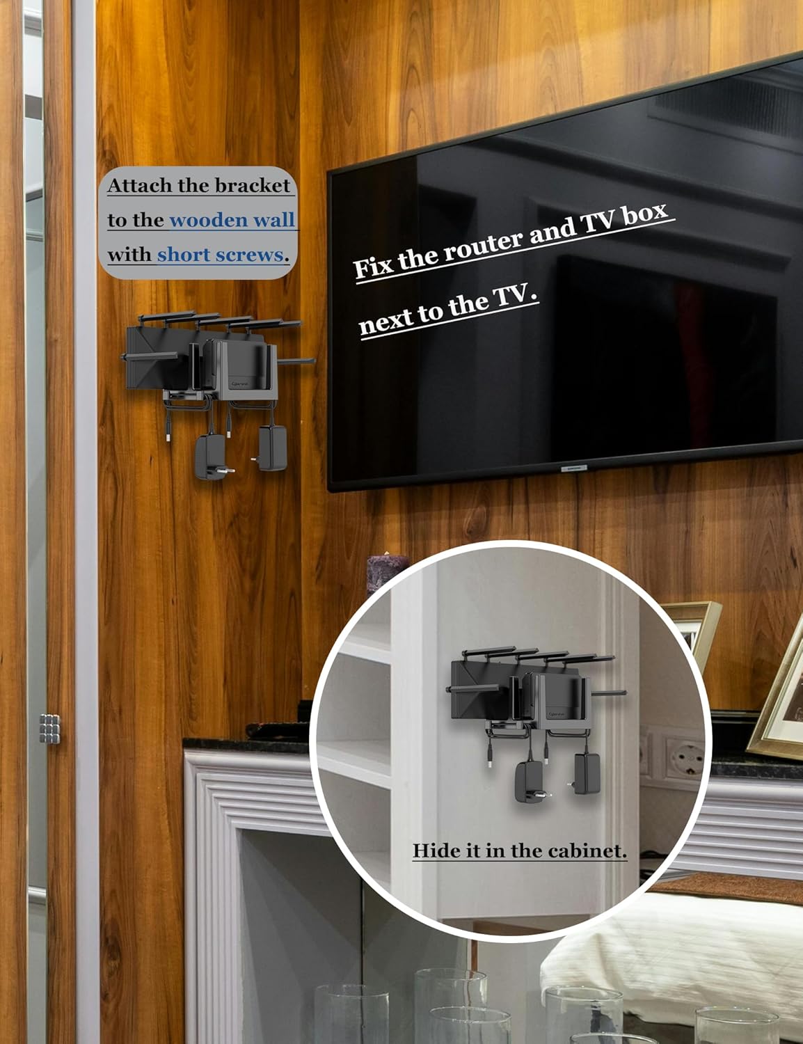 Wall Mount Shelf for WiFi Router, Modem, TV Box, Universal Cable Box Shelf Compatible with Laptop, Cellphone, Tablet, and Other Devices with Thickness Up to 45 mm (Black) - Image 6