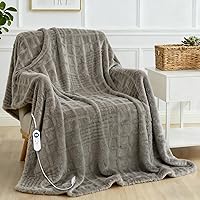 Eastsora 50x60 Heated Blanket Electric Throw - 12 Heat Levels, 12H Timer, ETL/FCC Safe, Soft Velvet Fleece for Home Office Sofa (Light Gray)