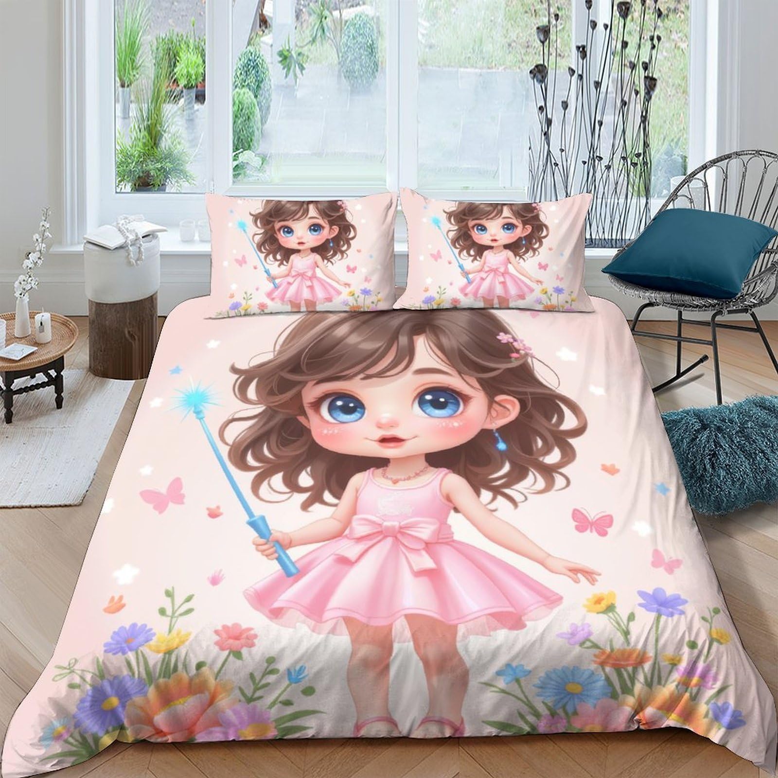 Ctjqhvkz Girls Style-6 3D Printed Cute Fairy Fitted Sheet Microfiber Pink Cartoon Flower Bed Cover For Bedroom Dorm Mattress Decor Single（135X200cm）