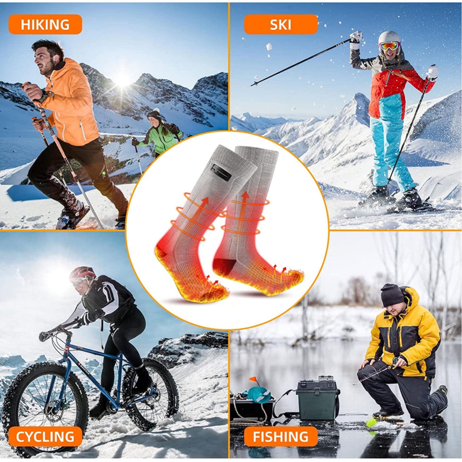 Podgrzewane skarpety unisex z pilotem zdalnego sterowania, 4000 mAh, 3,7 V, elektryczne skarpety do ogrzewania stóp, 3 ustawienia ciepła, do jazdy na nartach, na kemping, do jazdy na rowerze, jazdy konnej, wędrówek, sportów na świeżym powietrzu, szare