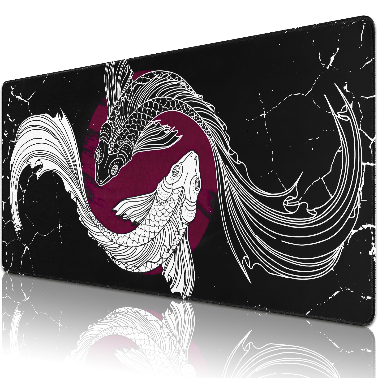 XXL Japanese Large Gaming Mouse Mat 900 x 400 mm, Non-Slip Desk Mat with Rubber Base, Mousepad Stitched Edges Waterproof for Office Computer Games & Mat