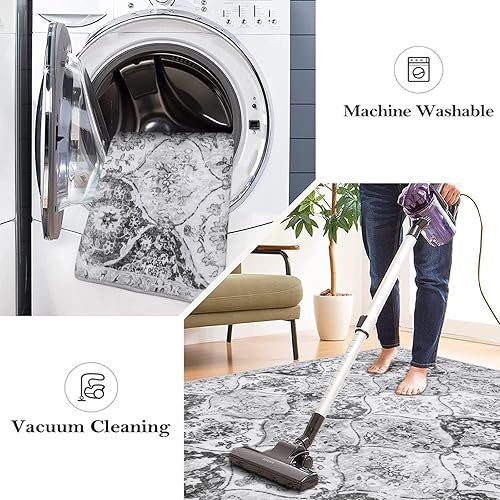 Miniatura 3 de Lahome Alfombra marroquí con diseño de enrejado pequeño, de 2 x 3 pies, ultrafina, suave, antideslizante, para puerta de interior, envejecida,