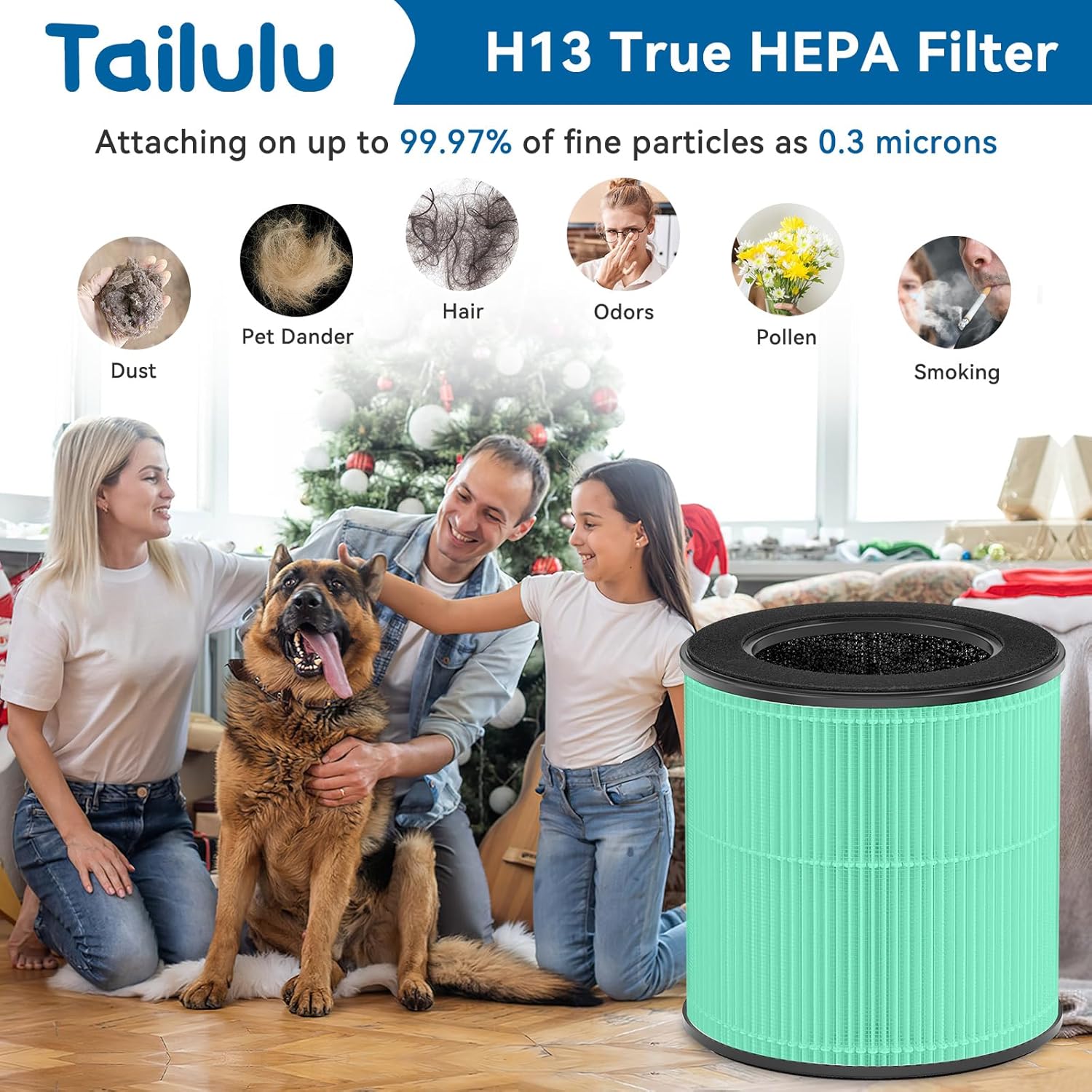 Tailulu Official AP100 Air Purifier Replacement Filter, 3-in-1 Air Purifier Filter, True H13 HEPA Filter, 2Pack(Green) - Image 3