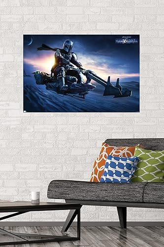 Miniatura 2 de Trends International Star Wars The Mandalorian-Grogu Sunset Speeder Póster de pared, 22.375 x 34 pulgadas, versión premium sin marco