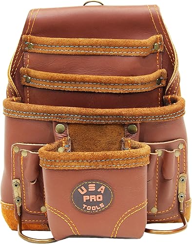 Bolsa de herramientas de cuero para carpintero Lo mejor para electricistas, fontaneros, manitas y enmarcadores 10 bolsillos con 2 soportes de