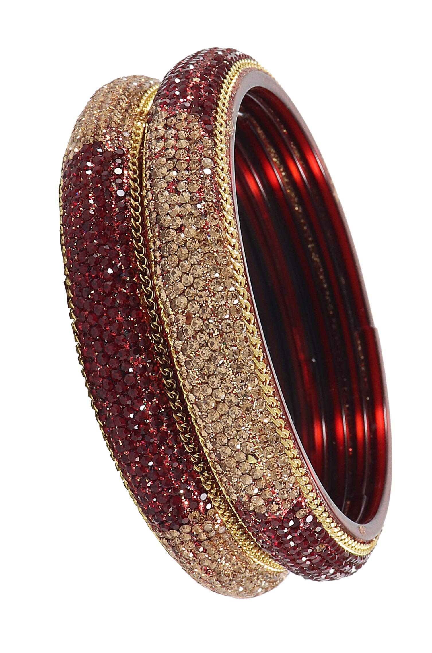 Shubh Adarsh Glossy Kundan Design Pattern Glass Bangle/Kada Set Studded with Zircon for Women & Girls(Maroon-2.4) (B08CKV3188) Amazon Price History, Amazon Price Tracker