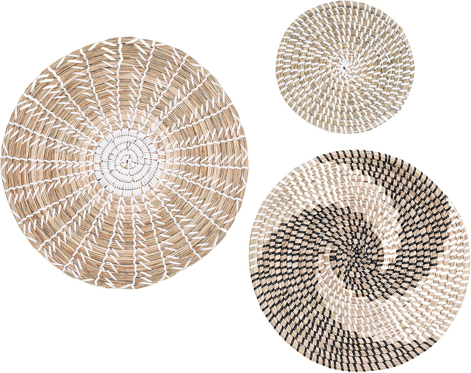 Wall Basket Decor, 3PCS Wicker Coastal for Home Baskets Hanging Woven Boho Beach Wall Home Decorative Farmhouse Wicker Wall Art for Apartment, Living Room, Bedroom