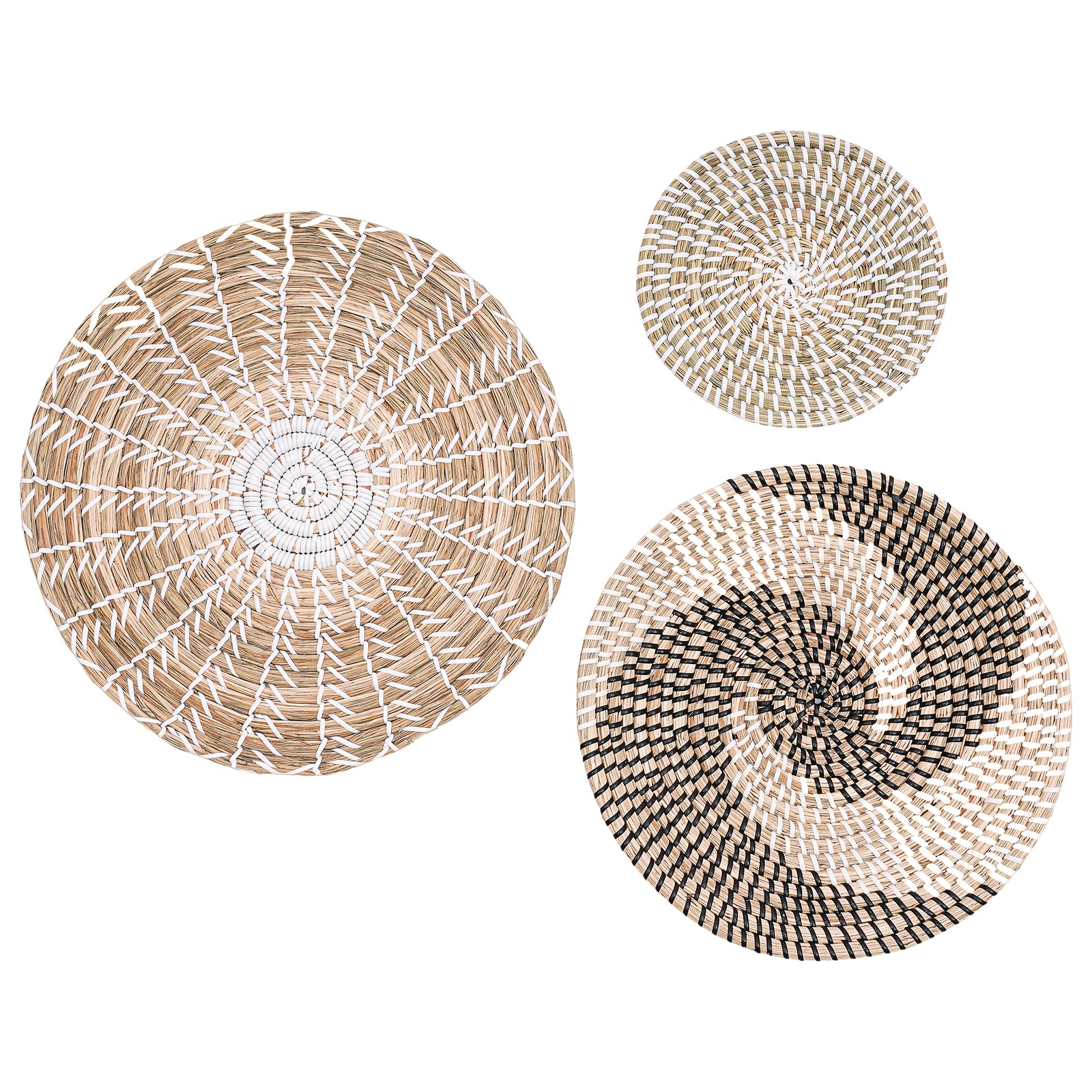 Wall Basket Decor, 3PCS Wicker Coastal for Home Baskets Hanging Woven Boho Beach Wall Home Decorative Farmhouse Wicker Wall Art for Apartment, Living