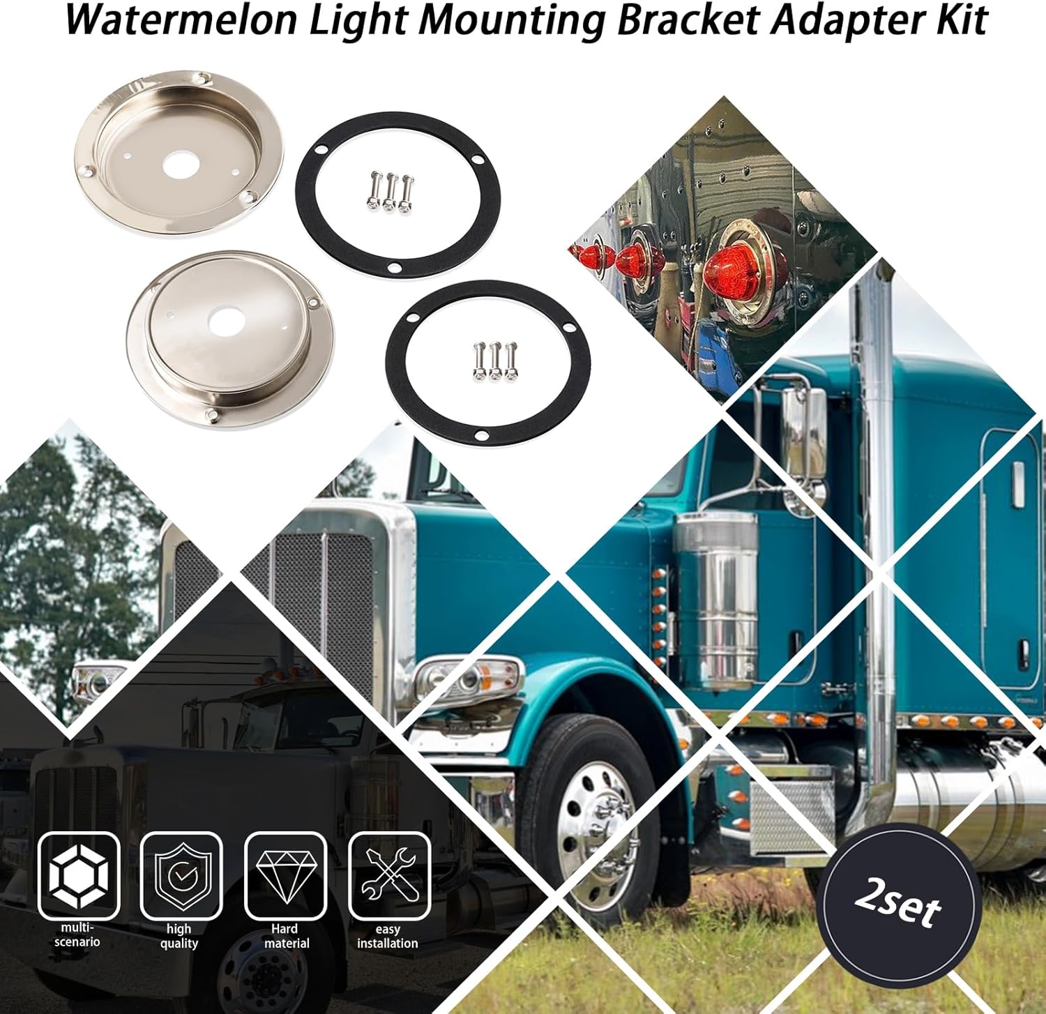 XTPTFABS [2Pcs Watermelon Light Mounting Bracket Adapter Kits/Round Marker Light Bezel Covers Compatible with trucks, RVs, trailers, etc.Watermelon Bunk Tail Light Bezel Mounting Bracket