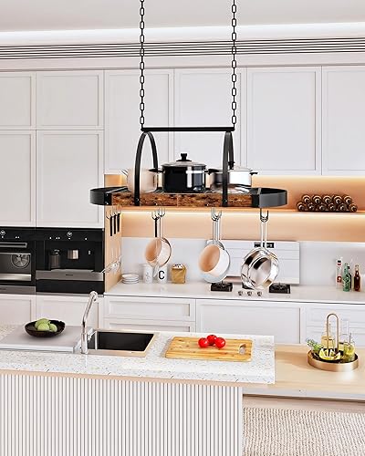 Miniatura 3 de TPR08BFC1 - Estante colgante para ollas, soporte para ollas montado en el techo, organizador de utensilios de cocina con 12 ganchos en forma de S,