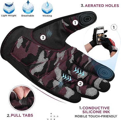 Miniatura 5 de RDX Guantes de levantamiento de pesas con soporte de muñeca, pantalla táctil, entrenamiento de gimnasio con dedos completos, agarre acolchado