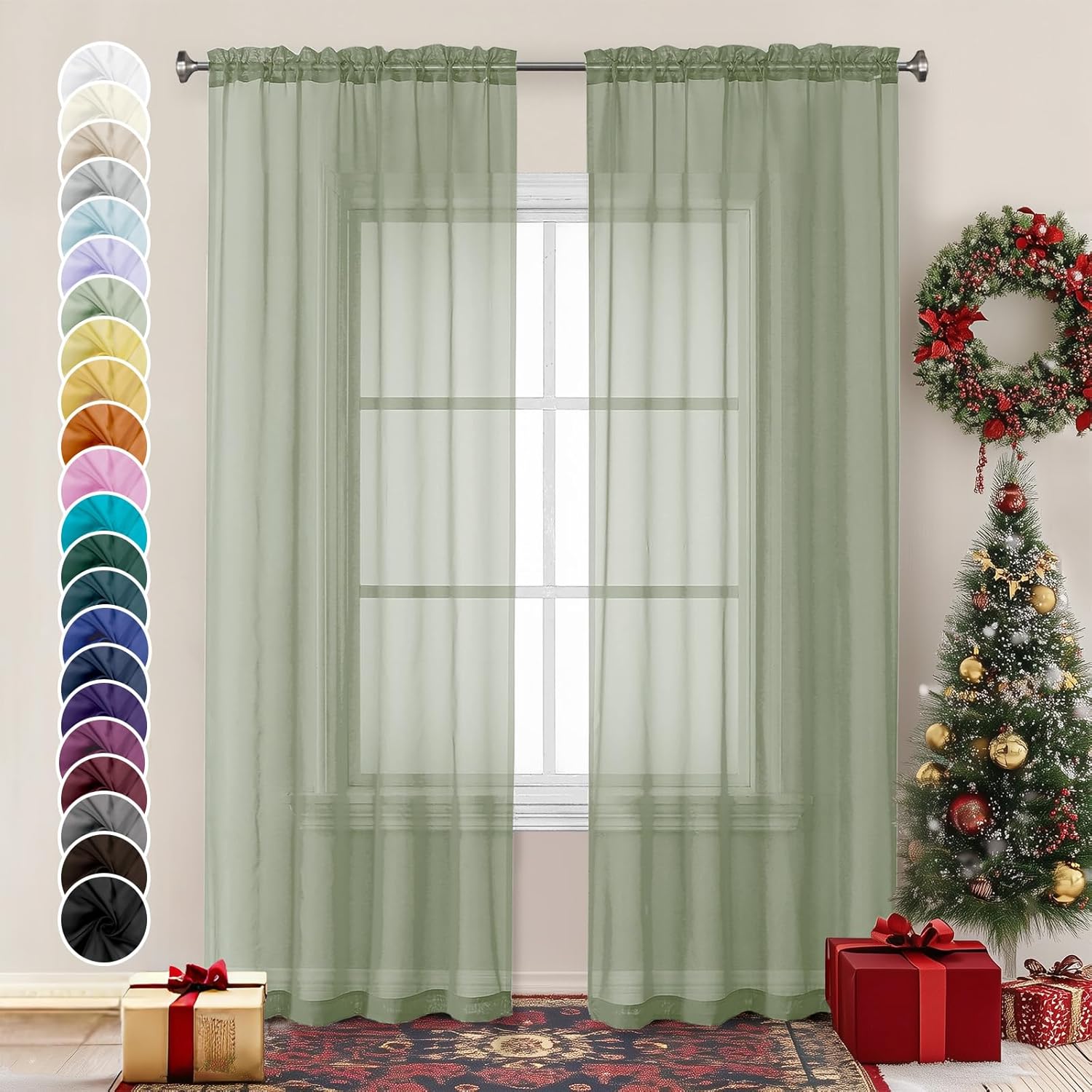 Chyhomenyc Sage Green Sheer Curtains 84 inches Long 2 Panels, Light Filtering Soft Window Treatment Voile Drapes for Living Room Bedroom, Each 42Wx84L,2 PCS Sage Green 42"W x 84"L (Pack of 2)