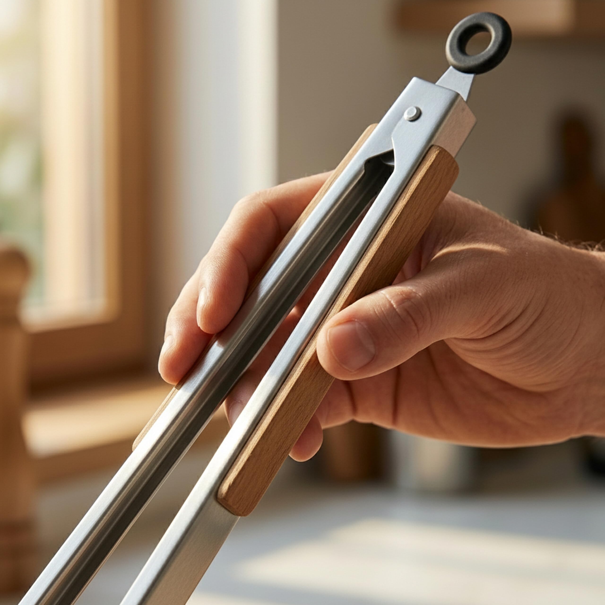 Relaxdays 10x Pinza da Barbecue, Acciaio Inox e Manico in Legno, Accessori Griglia e Cucina, Lunga 38 cm, Argentato Marrone