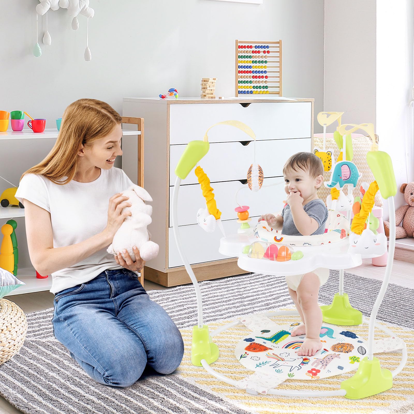 LIFEZEAL Centro de Actividades 2 en 1 para bebé, Jumperoo Baby con Asiento Giratorio 360°, Andador con Juguetes, Centro de Juegos con Luces y melodías, para niño pequeño (Amarillo)