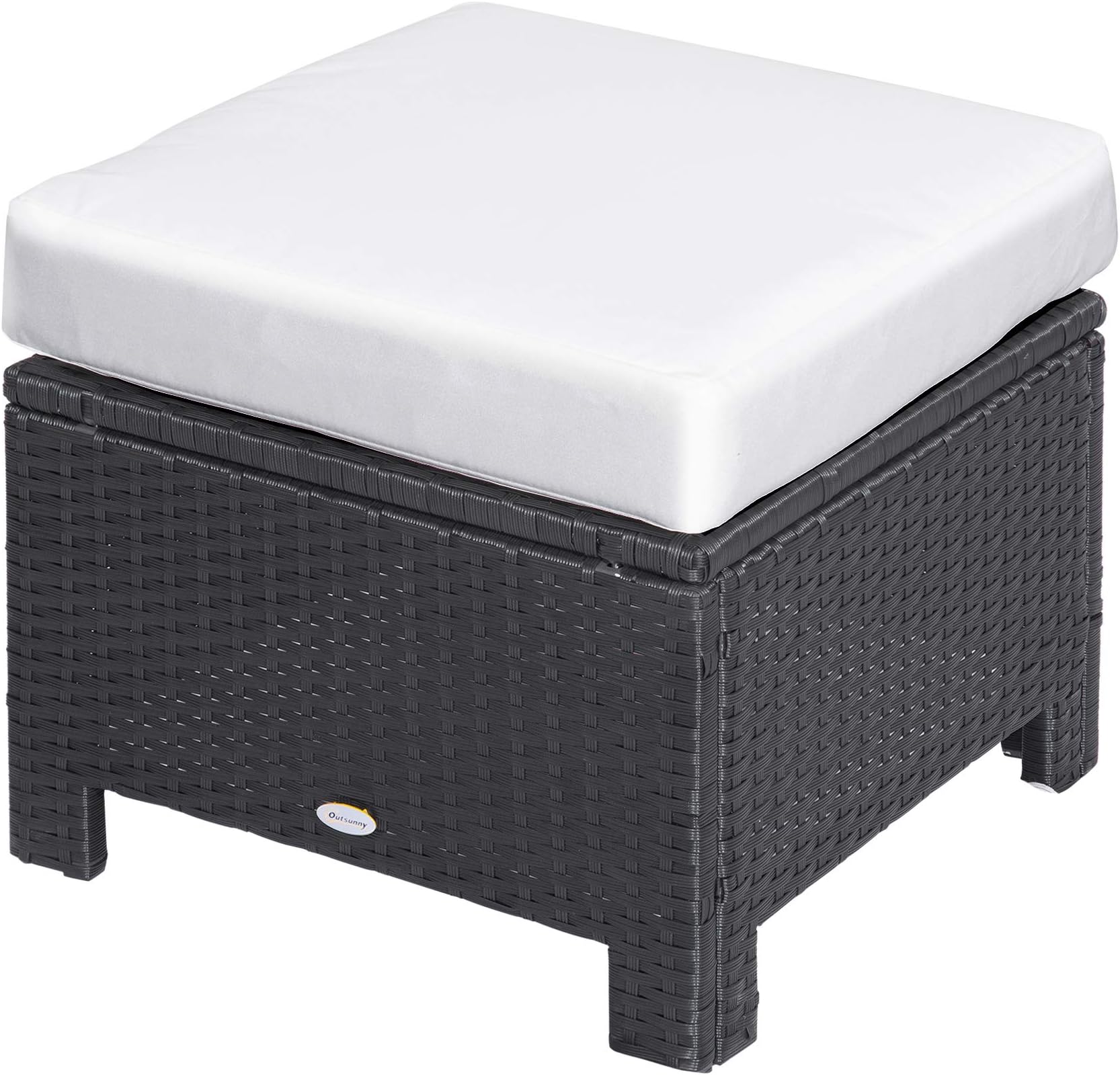 Outsunny Patio Rattan Ottoman, Outdoor Wicker Footrest with Soft ...