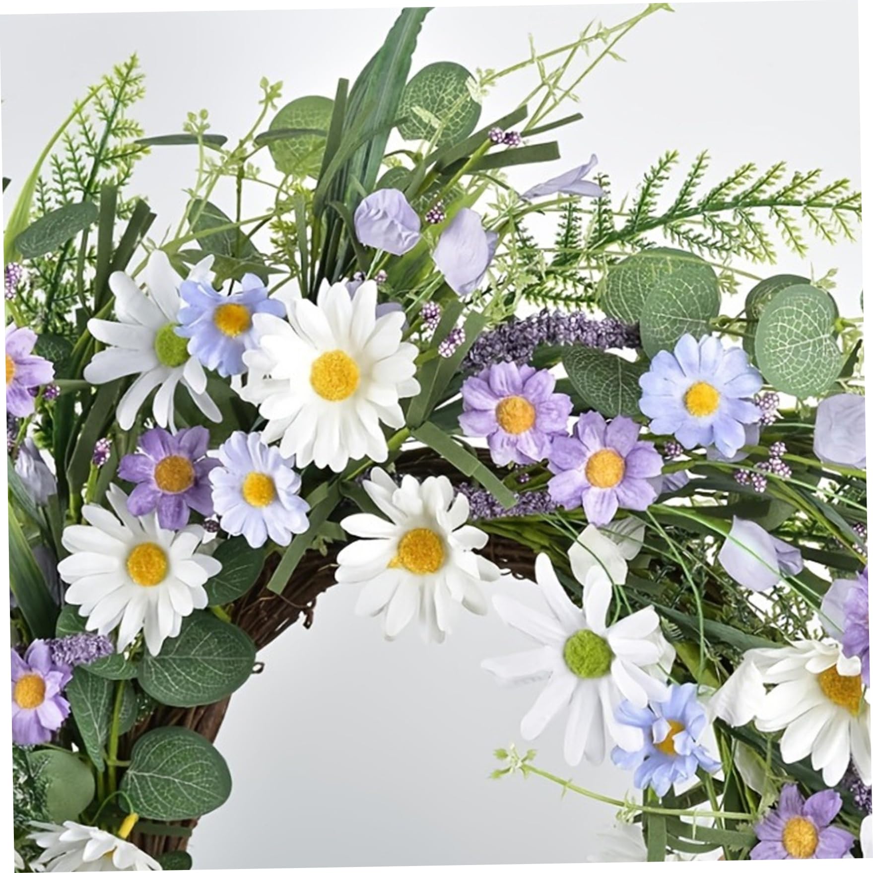 Gänseblümchen-Kranz, Frühlings-Haustürkranz mit Lavendel, 40, 6 cm große Blumenkränze für ganzjährige Heimdekoration, Bauernhaus-Wand- oder Innendekoration, Gänseblümchen