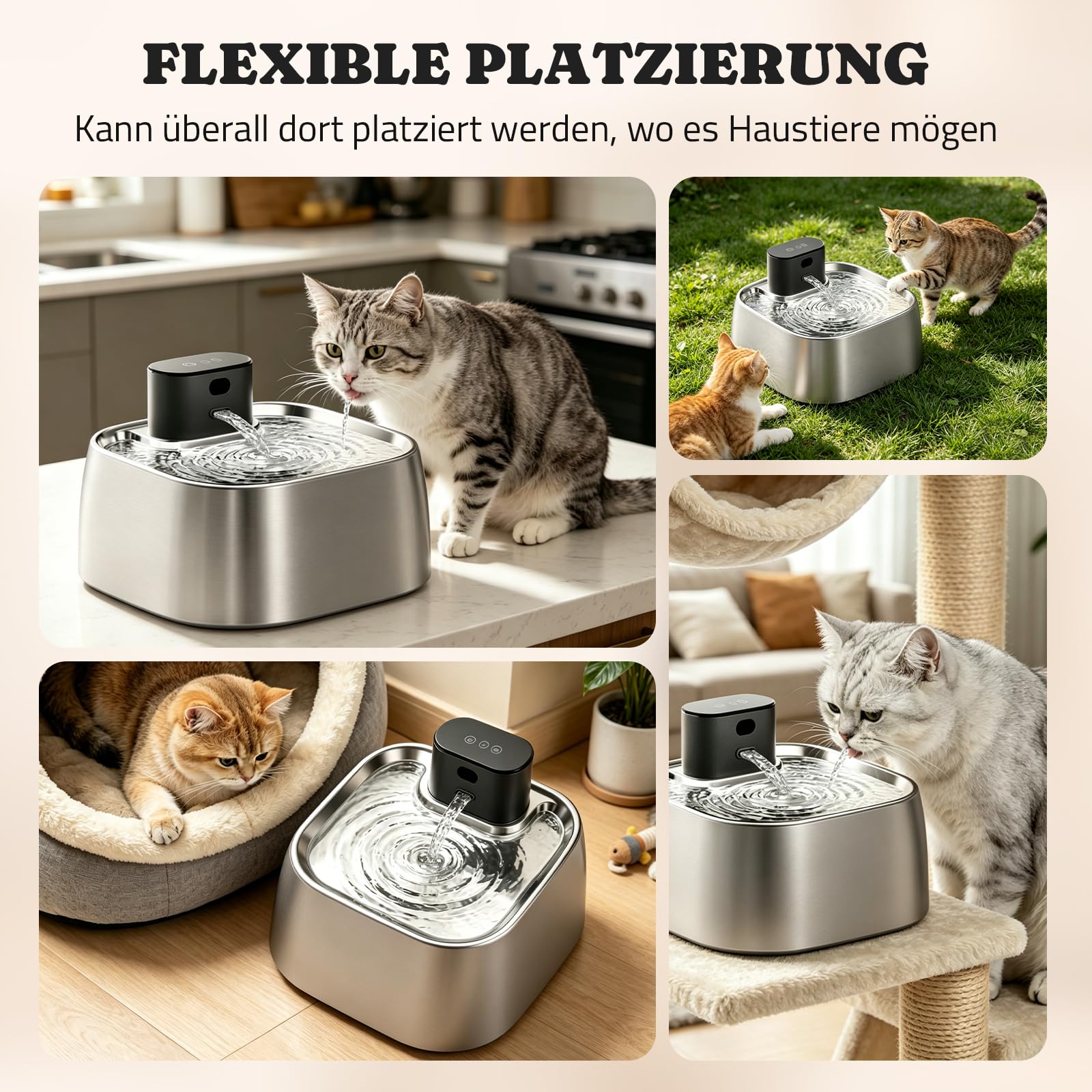 ROTTOGOON Katzenbrunnen Kabellos, 3,2L Trinkbrunnen mit Bewegungssensor | Katzentrinkbrunnen Edelstahl, Automatisch Wasserbrunnen für Katze, 3 Wassermodi, Leise Intelligenter Kern, Leicht zu Reinigen