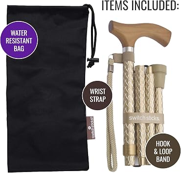 SwitchSticks Walking Cane 2-Pack for Men or Women, Foldable and Adjustable from 32-37, FSA and HSA Eligible, Engraved Pearl Gold and Engraved Graphite